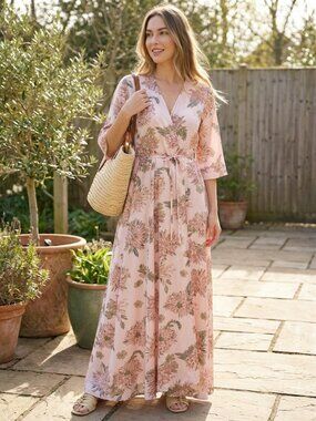 Mia Joy Joyfolie Kathleen Duster Flowy Beachy Light Pink Floral Dress Size Small